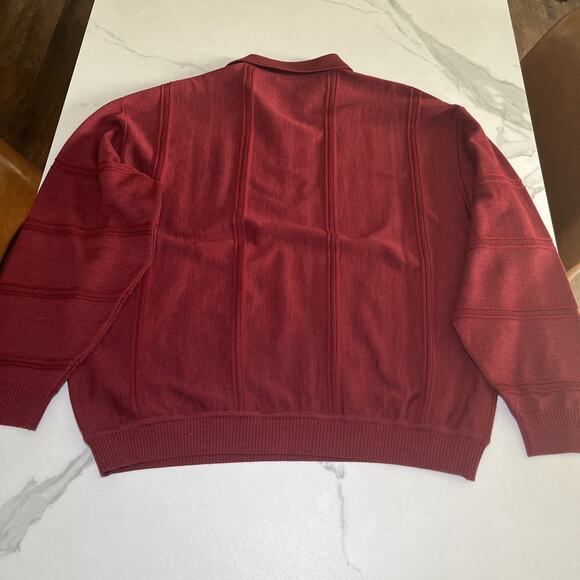 St Croix Shop Mens Large 1/4 Zip Geometric Maroon Sweater Wool Blend Textured - Picture 10 of 12